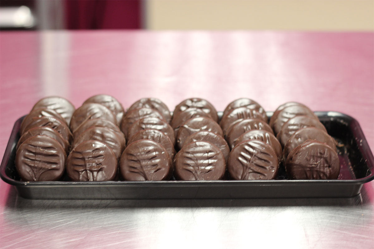 Rows of handmade white chocolate treats