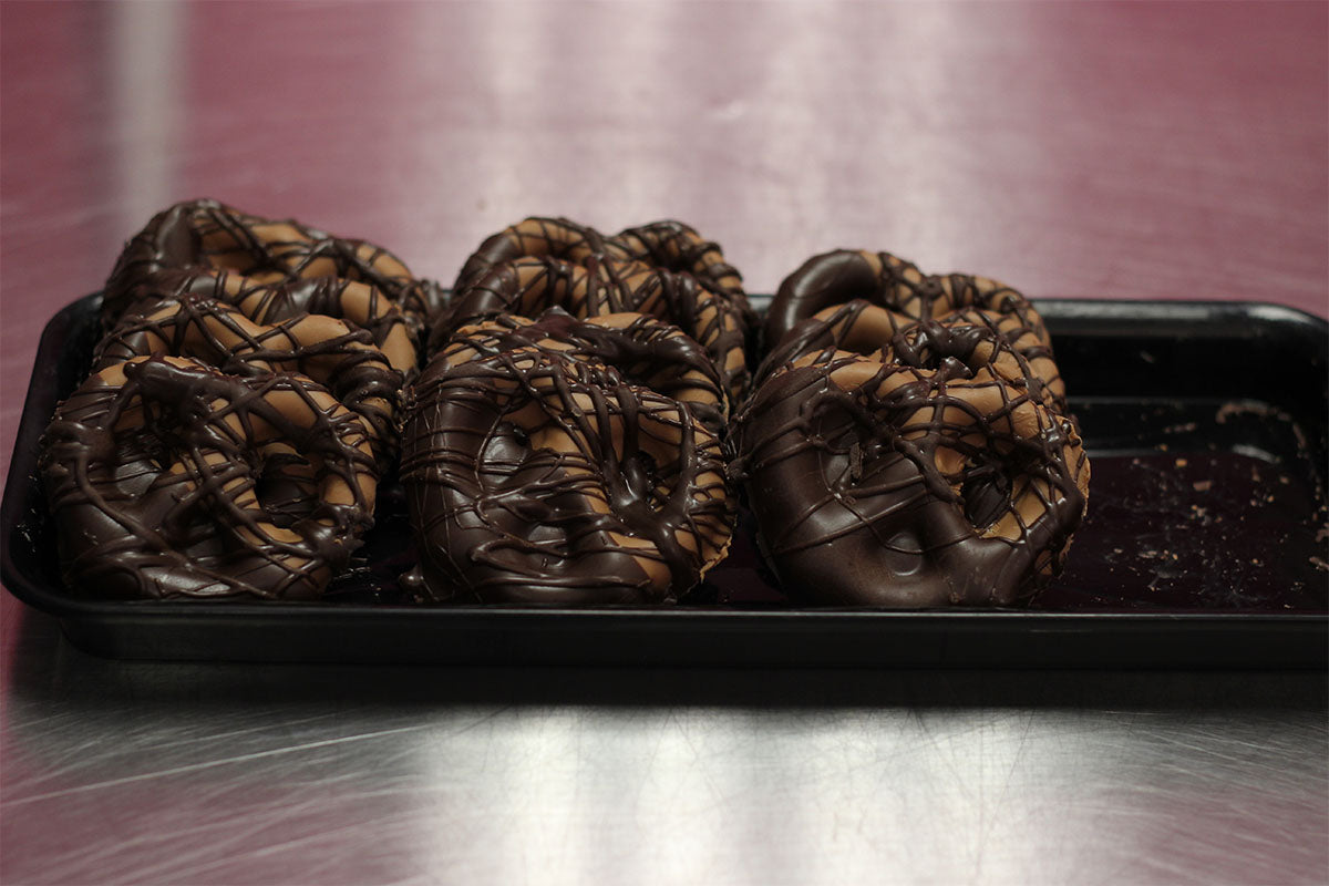 Hand-dipped chocolate pretzels
